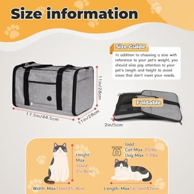 YUDODO 25 lbs Lightproof Soft Sided Large Cat Carrier for Small Dog Pet Airline Approved Travel Bag Puppy Carriers with Side Pockets & Reflective Mesh, Foldable Portable for Outdoor Car Grey - Image 5
