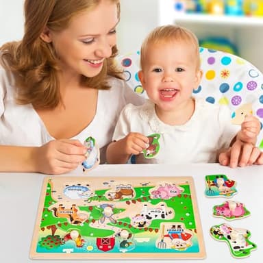 SYNARRY Wooden Puzzles for Toddlers 1-3, 6XSET Animals Puzzles for Toddlers 2-4 with Rack, Toddler Puzzles Ages 2-4, Kids Learning Educational Montessori Toys for 2 3 Year Old, Gifts for Boys Girls - Image 6