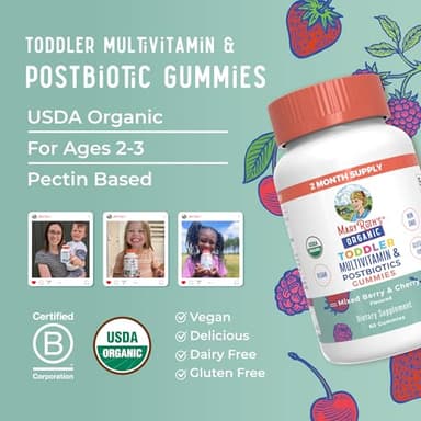 MaryRuth Organics Toddler Multivitamin Gummies + Postbiotics | USDA Organic | Vitamins for Kids Ages 2+ | Immune Support | Vitamin C | Vitamin D3 | Vitamin A | Zinc | Vegan | Non-GMO | 60 Servings - Image 8