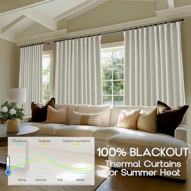 PANELSBURG 102 Inch Long Curtains,Modern Farmhouse Curtains 102 Inch Length for Living Room,Linen Textured Blackout Thermal Window Curtain Drapes 2 Panels Set,Oatmeal Beige - Image 3