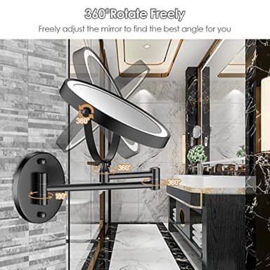 Rocollos Rechargeable Wall Mounted Lighted Makeup Mirror, 8 Inch Double-Sided LED Vanity Mirror 1X/10X Magnification,3 Color Lights Touch Screen Dimmable 360°Swivel 13 Inch Extendable - Image 5
