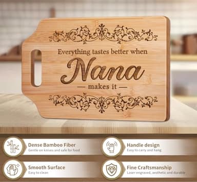 AceThrills Nana Gifts for Nana Birthday Gifts for Christmas, Mothers Day - Engraved Bamboo Cutting Board 12.3"L x 8.7"W x 0.4"Th - Image 4