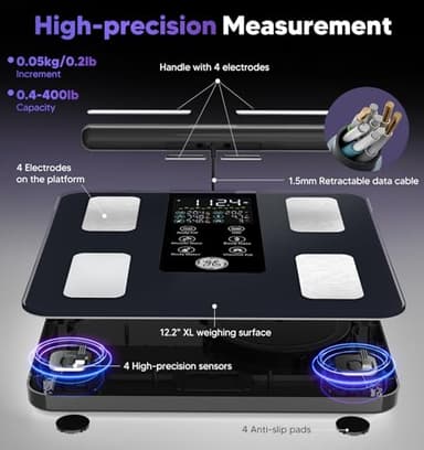 GE Smart Scale for Body Weight: 8-Electrode Digital Bathroom Scale for Weight Fat BMI Muscle Mass Full Body Composition Analyzer 27 Measurements Bluetooth Highly Accurate Weighing Machine, 400 lbs - Image 5