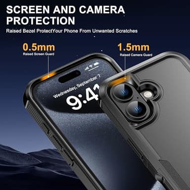 RonShieh for iPhone 16 Case [Shockproof] [Dropproof] [Heavy Duty Protection] [Pocket-Friendly] Slim & Tough Non-Slip Protective Phone Cover for iPhone16 6.1inch, Black - Image 5