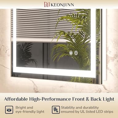 Keonjinn 96 ” x 36 ” Lighted Mirror for Bathroom Wall, LED Mirror with Frontlit & Backlit, Large Bathroom Mirror with Lights, Dimmable 3-Color Lights, HD Tempered Glass, UL-Listed LED Driver - Image 4