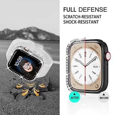4 Pack Bling Case for Apple Watch Series 9/8/7 41mm, Glitter Rhinestone Diamonds Protective Case with Tempered Glass Screen Protector Cover for iWatch Series 9/Series 8/Series 7 41mm Women - Image 3