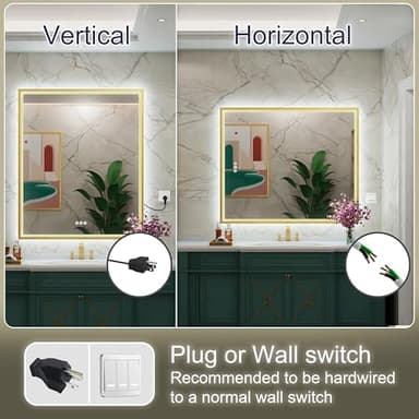 JSneijder 30x36 Inch Gold LED Bathroom Mirror with Front & Back Lights, Adjustable 3000K/4500K/6000K, Wall Mounted Lighted Bathroom Vanity Mirrors, Anti-Fog, Dimmable, Horizontal/Vertical - Image 6