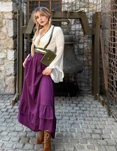Womens Renaissance Skirt Ren Faire Fall Medieval Long Maxi Skirts Dark Purple S - Image 3