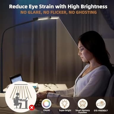 Led Desk Lamp for Home Office, Eye-Care Architect Light with Clamp, Smart Double Head Computer Monitor Table Clip Lamp, Adjustable Flexible Gooseneck, 25 Lighting Models, Task Lamp, Black - Image 4