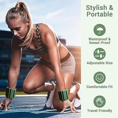 Sportneer Wrist & Ankle Weights for Women Men - 1 Pair (1 lb/2 lb Each) | Adjustable Weighted Bracelet Silicone Bangles for Yoga, Dance, Pilates, Cardio, Aerobics, Gym, Pool Exercises and Jogging (Deep Emerald, 2 LBS x 2) - Image 4