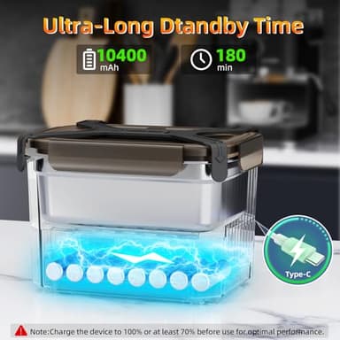 Cordless Electric Lunch Box, 1.2L Self Heating Lunch Box Battery Powered with Automatic Heating, BPA Free, Meal Prep Friendly (Black) - Image 4