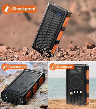 GOODaaa Power Bank Wireless Charger 45800mAh Built in Hand Crank and 4 Cables 15W Fast Charging Power Bank 7 Outputs & 4 Inputs Solar Portable Charger, SOS/Strobe/Strong Flashlights, Compass - Image 7