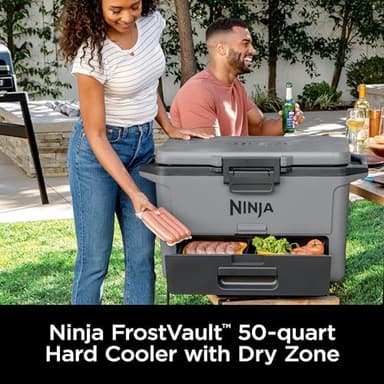 Ninja FB151GY FrostVault 50qt Hard Cooler with Dry Zone, Integrated Fridge-Temp Dry Storage Drawer, Premium Heavy-Duty Insulated Cooler, Keeps Ice for Days, Slate Gray - Image 2