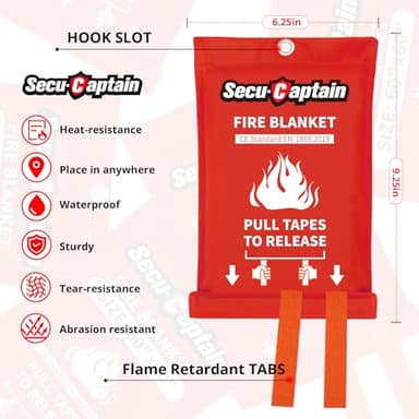 SecuCaptain Emergency Fire Blanket for Home and Kitchen - 2 Pack 40"x40" Flame Suppression Fiberglass Fire Blankets for House Camping Car Office Warehouse Emergency Survival Safety - Image 6