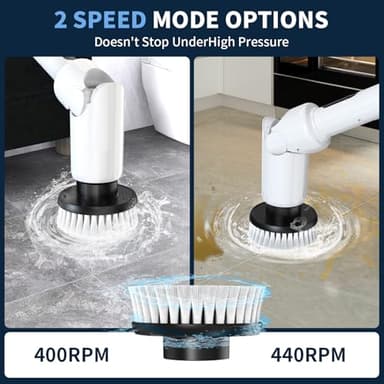 Electric Spin Scrubber - Cordless Cleaning Brush with Digital Display, 2 Speeds, 8 Brush Heads, IPX7 Waterproof, Adjustable Long Handle for Bathroom, Tub, Tile, Shower, and Car - Image 6