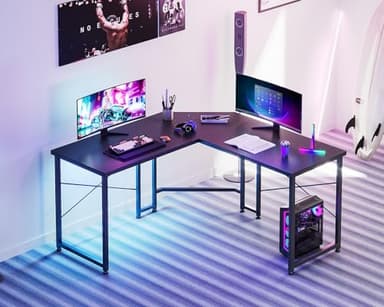 Casaottima 51 Inch L Shaped Gaming Desk, Corner Table Sturdy Workstation for Home Office, Writing, Gaming, Computer Desk for Small Space, Easy Assembly, Carbon Fiber Surface, Classic Black - Image 7