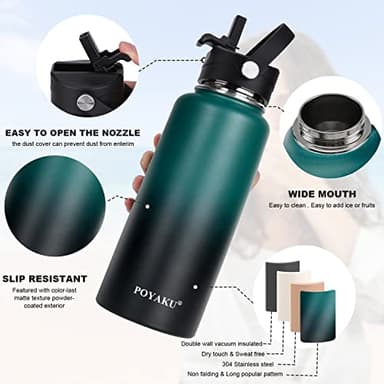 Water Bottle Insulated 32oz 40oz 64oz 128oz Straw Lid Spout Lid & 3 Lids, Leak Proof, Vacuum Insulated,Stainless Steel Water Bottle Wide Mouth for Sports, Gym or Office (Indigo Crush, 32 oz) - Image 4
