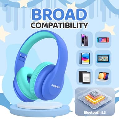 JoySpark Kids Bluetooth Headphones, Lightweight Wireless Headphones for Kids, 85/94dB Volume Limited, 60 Hours Playtime, Bluetooth 5.3, Over-Ear Toddler Headsets with Built-in Mic-Blue - Image 5