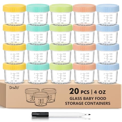 DRKIO 20 Pack Glass Baby Food Storage Containers 4 Oz Baby Food Jars with Lids Baby Food Maker Microwave Dishwasher Freezer Safe 100% Leak-Proof BPA Free - Image 1