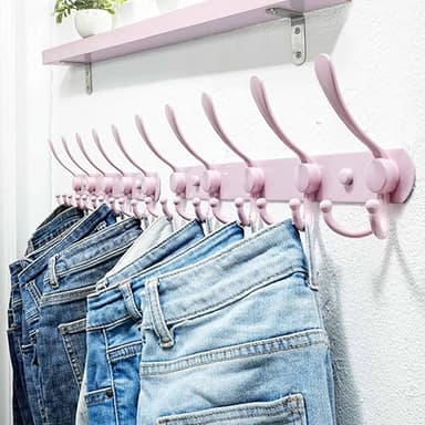 Dseap Coat Rack Wall Mounted - 5 Tri Hooks, Heavy Duty, Stainless Steel, Metal Coat Hook Rail for Coat Hat Towel Purse Robes Mudroom Bathroom Entryway (Pink, Pack of 2) - Image 2