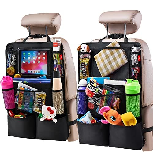 Helteko Backseat Car Organizer, Kick Mats Back Seat Protector with Touch Screen Tablet Holder, Back Seat Organizer for Kids, Travel Accessories with 9 Storage Pockets 2 Pack, Black - Image 1