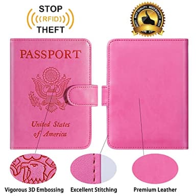 Passport Holder Cover Wallet RFID Blocking Leather Card Case Travel Accessories for Women Men (Pink) - Image 2