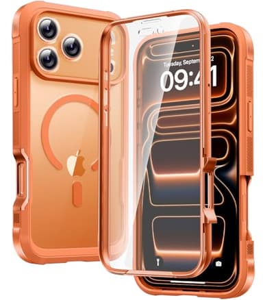 Diaclara Magnetic Designed for iPhone 17 Pro Case Full Body Bumper,[Compatible with MagSafe] Military Drop Proof Cover with Built-in Touch Sensitive Anti-Scratch Screen Protector,Orange - Image 1