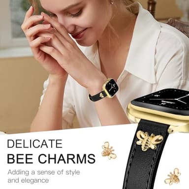 JR.DM Slim Leather Bands Compatible with Apple Watch Band 38mm 40mm 41mm 42mm 44mm 45mm 46mm 49mm, Genuine Leather Band with Charms, Feminine Design for Iwatch Ultra SE Series 11 10 9 8 7 6 5 4 3 2 1 - Image 3