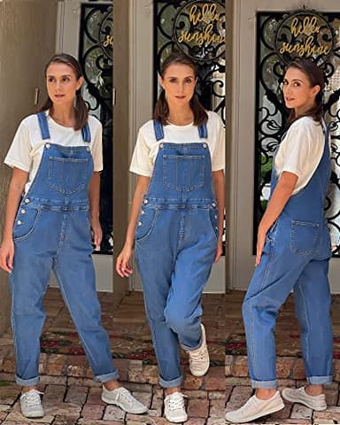 luvamia Flexclusive Women's Casual Adjustable Denim Bib Overalls Jeans Pants Fashion Loose Jumpsuits Overalls for Women Classic Blue Size Medium - Image 4