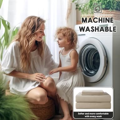 SONORO KATE 100% French Pure Linen Sheets, Breathable and Durable Linen King Size Sheets, Anti-Tear Linen Bed Sheets, Machine Washable, 16 Inch Deep Pocket - 4 Piece (Natural Linen, King) - Image 8