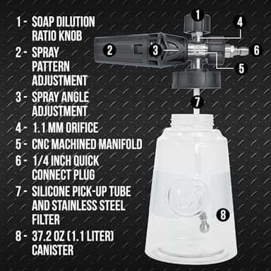 VIKING Professional Foam Cannon for Car, Adjustable Spray Nozzle, 1.1 Liter Soap Canister, 1/4" Quick Connect Plug for Pressure Washer and Car Detailing Kit - Image 3