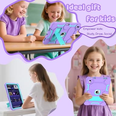 CCMAO Case for iPad A16 11th Generation 11 Inch 2025, iPad 10th Generation 10.9 Inch 2022, with Kickstand & Pencil Holder, Heavy Duty Shockproof Hybrid Protective Cover for Kids Girls, Purple+Green - Image 6