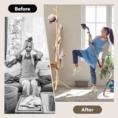 Hupmad Wooden Tree Coat Rack Stand,Sturdy Freestanding Coat Rack with 8 Hooks,3 Adjustable Height for Child Adult,Wood Coat Stand Tree Fits Entryway Bedroom Office for Bags,Hats - Image 7