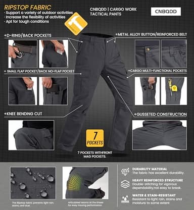 CNBQDD Mens Cargo Work Pants Water Resistant Cargo Pants Men Ripstop Construction Work Pants with Pockets Tactical Hiking Pants Dark Gray 38Wx34L - Image 6
