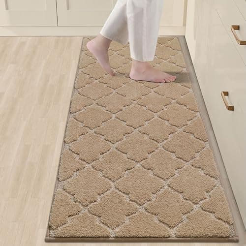 COSY HOMEER Soft Floor Mats for in Front of Sink Super Absorbent Kitchen Rugs 20"x59" Non-Skid Standing Mat Washable,Polyester,Beige - Image 1