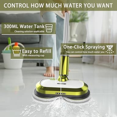 Cordless Electric Mop, Electric Spin Mop with LED Headlight and Water Spray, Up to 60 mins Powerful Floor Cleaner with 300ml Water Tank, Polisher for Hardwood, Tile Floors, Quiet Cleaning & Waxing - Image 6
