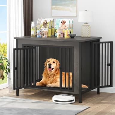 EasyCom Dog Crate Furniture for 1 or 2 Dogs, Heavy Duty Single/Double Dog Crates for Small/Medium/Large Dogs, Dog Kennel Furniture Indoor as TV Stand, Large Size 39.96" L(35-60 Pounds), Dark Grey - Image 1