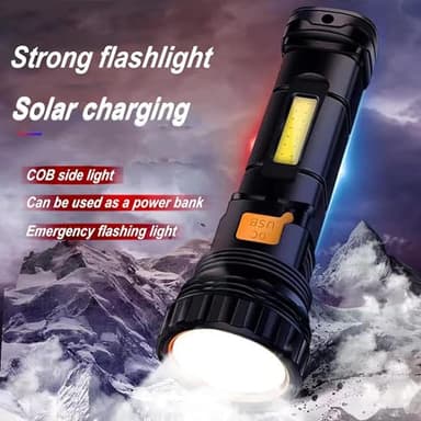 E-SHIDAI 6PCS Solar/Rechargeable Multi Function 1000 Lumens LED Flashlight, with Emergency Strobe Light and 1200 Mah Battery, Emergency Power Supply and USB Charging Cable, Fast Charging - Image 4