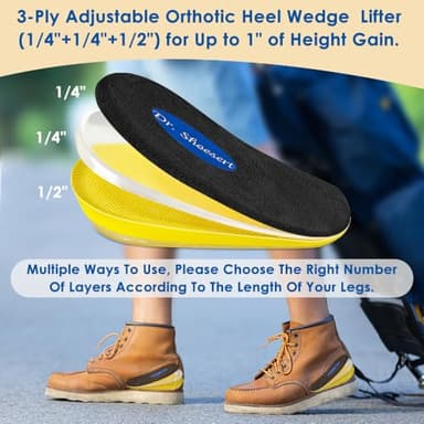 Dr. Shoesert Adjustable Orthopedic Heel Lift, 3-Layer Height Increase Insoles for Heel Pain and Leg Length Discrepancy, Heel Wedge Inserts for Achilles Tendonitis (Black, Large) - Image 3