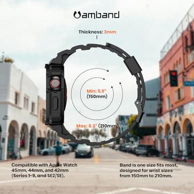 amBand Compatible with Apple Watch Series 9/8/7/SE (3/2/1)/6/5/4/3 Band for Men 45mm 44mm 42mm Case, Rugged Sport Strap for iWatch 45/44 mm Military Protective Cover Bumper Drop-Proof, Matte Black - Image 8