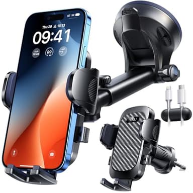 YRU True Military-Grade [360° Rotation Suction] 2025 Ultimate Car Phone Holder Mount 【90+LBS Safest Strongest & Patent Certs】 Dashboard Windshield Vent for iPhone 17 16 Pro Max Samsung, Gloss Black - Image 1