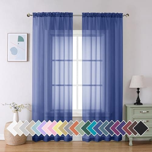 Aiyufeng Royal Blue Sheer Curtains 84 Inches Long 2 Panels Set, Semi Transparent Voile Rod Pocket Blue Sheer Window Drapes for Bedroom Bed Canopy Dining Wedding Party Backdrop, 40W x 84L inch - Image 1