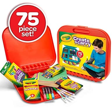 Crayola Create 'N Carry Travel Art Set for Kids (75pcs), 2-in-1 Lap Desk & Carrying Case, Holiday for Kids, Art Supplies Kit for Crafting, Drawing & Coloring - Image 5