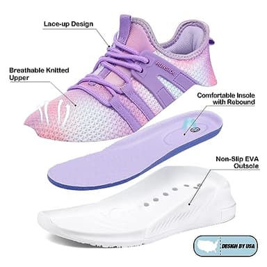 RUNSIDE Girls Tennis Shoes Lightweight Sports Kids Sneakers Lace-up for Running/Walking, Toddler/Little Kid/Big Kid Gradient Purple - Image 4