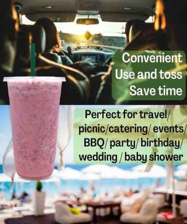 [100 SETS] 32 oz Clear Plastic Cups with Lids and STRAWS, Disposable Drinking Cups for Cold Drinks, Iced Coffee, Milkshakes, Smoothies - Image 4