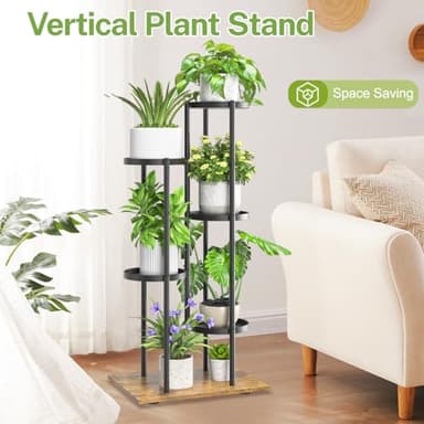 iDavosic.ly 5 Tier Plant Stand Indoor Outdoor, Tiered Corner Multiple Flower Pot Holder Shelf, Metal 37 Inch Tall Display Rack for Patio Porch Living Room Garden Balcony, Modern Black & Rustic Brown - Image 6