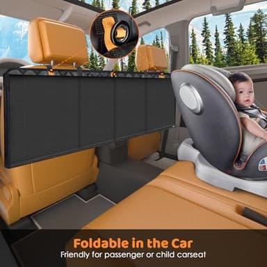 URPOWER Backseat Extender for Dogs - Hard Bottom Dog Car Seat Cover for Back Seat, Foldable Dog Hammock for Car, SUV, and Truck, Pet Rear Seat Protector Dogs Travel Bed with Mesh Window & Side Flaps - Image 3