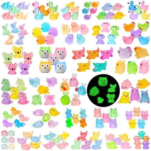 200pcs Luminous Mini Resin Animals 30 Types Miniature Resin Animal Figurines to Hide Bulk Glow in The Dark Tiny Ducks Frogs Small Cat Bunnies for Fairy Garden Micro Landscape Dollhouse Accessories - Image 1