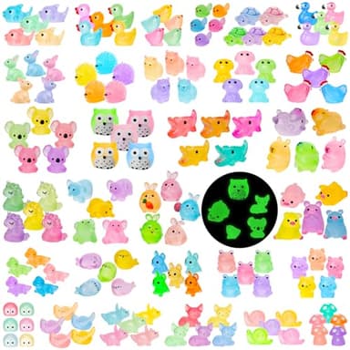 200pcs Luminous Mini Resin Animals 30 Types Miniature Resin Animal Figurines to Hide Bulk Glow in The Dark Tiny Ducks Frogs Small Cat Bunnies for Fairy Garden Micro Landscape Dollhouse Accessories - Image 1