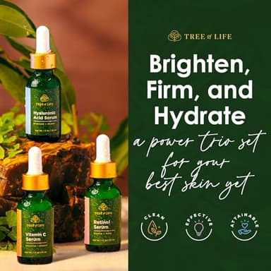 Tree of Life Beauty Facial Skin Care Set, Brightening, Firming, Hydrating, Dry Face, Dermatologist Tested - Trio Power Kit, Vitamin C, Retinol and Hyaluronic Acid, 3 count of 1 Fl Oz - Image 2